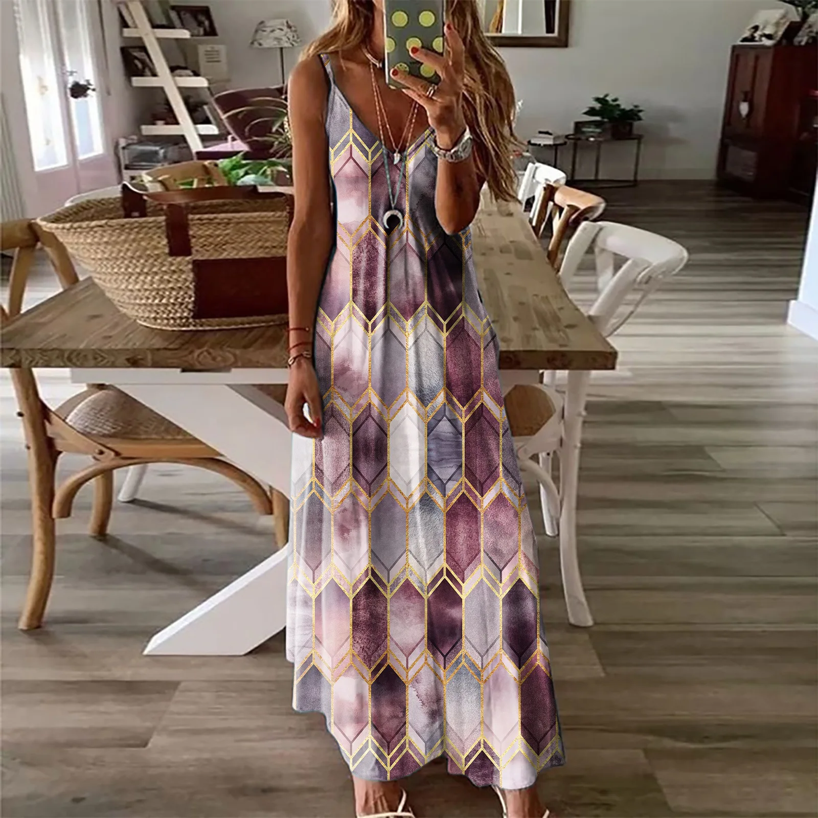 

Beach Boho Print Dresses for women 2021 Sexy V-neck Sleeveless Loose A-Line Dress Plus Size Summer Women Casual Dresses Vestidos