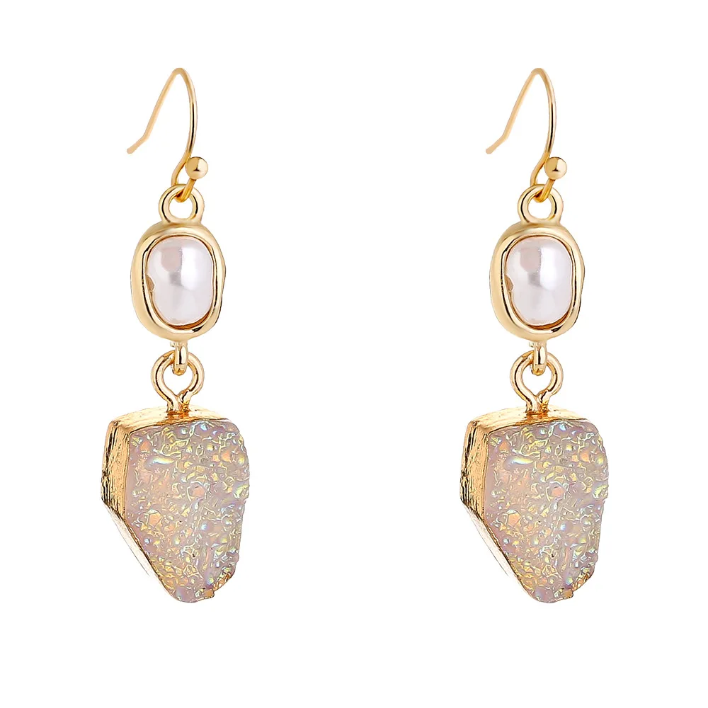 AB Цвет Druzy Drusy Подвески белый жемчуг висячие серьги модный бренд женские