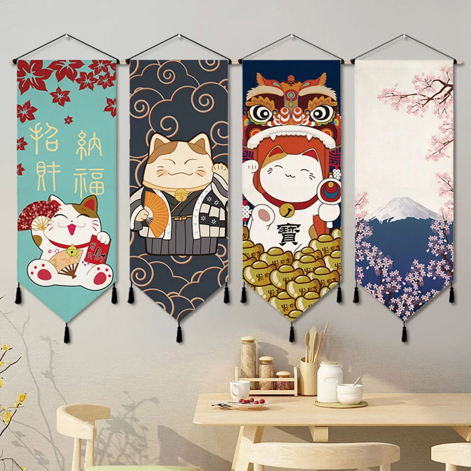 

Hanging Cloth Japanese Lucky Cat Hanging Picture Sushi Restaurant Homestay Decoration Cloth Bedroom Background Wall Mural