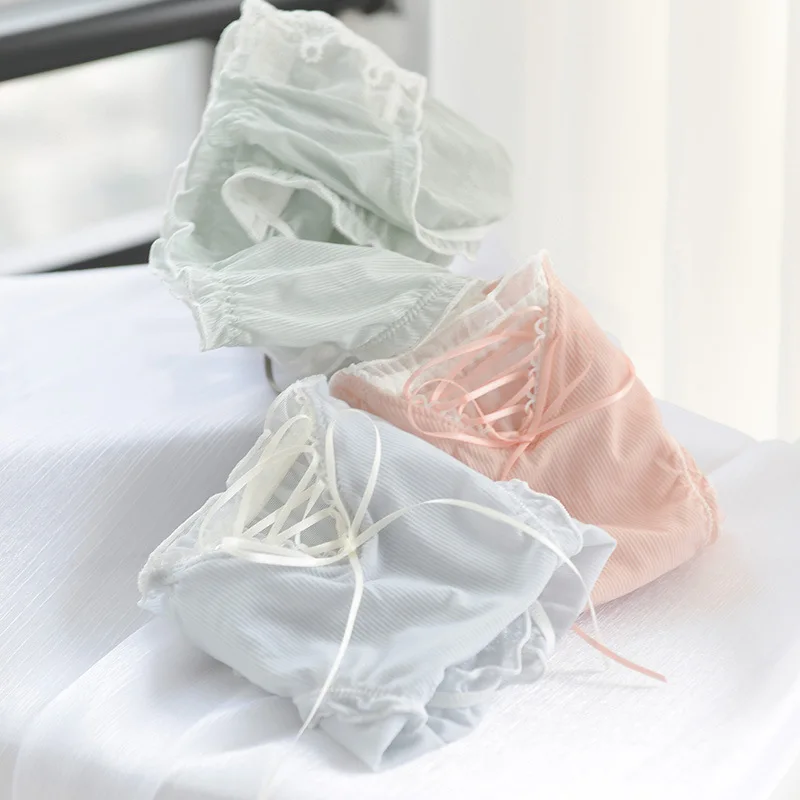 

2021 Fashion Sexy Women's Underwear Japanese Lace Thin Belt Thin Ice Silk Cotton Crotch Girl Underwear Student Style Briefs