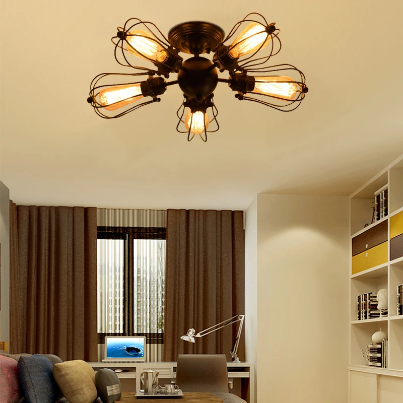 

Modern Industrial Novelty Ceiling Lamp LED E27 Simple Black Iron Ceiling Lights for Living Room Bedroom Study Hotel Restaurant