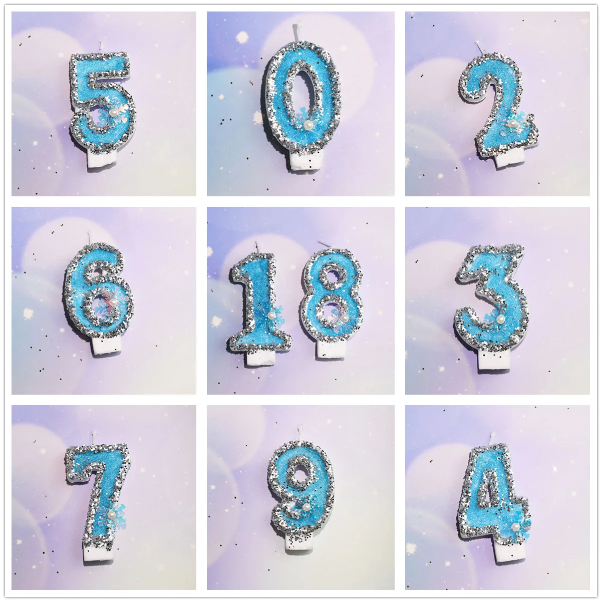 

Dream Blue Sequin Snowflake Candles Number 0-9 Cake Topper Baking Decoration Children's Birthday Wedding Party Souvenir Supplies