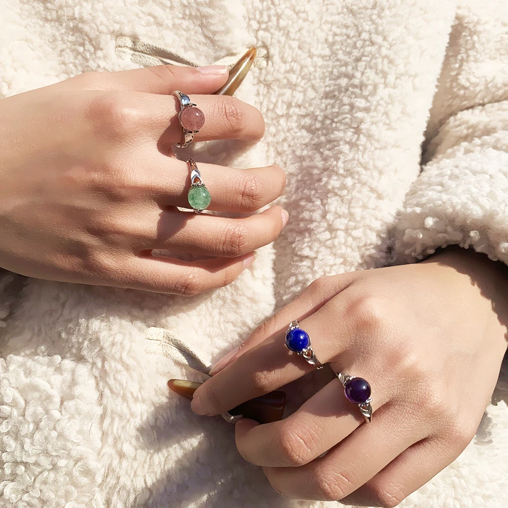 Вращающийся естественные каменные кольца для женщин Пара Кольца с настоящими