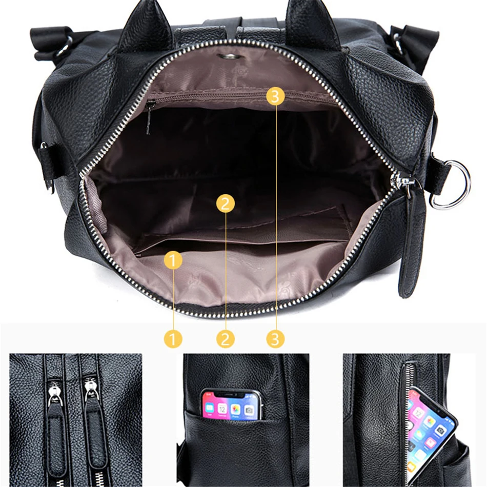 Mochilas двойная молния 3 в 1 сумки через плечо для женщин рюкзак путешествий женский