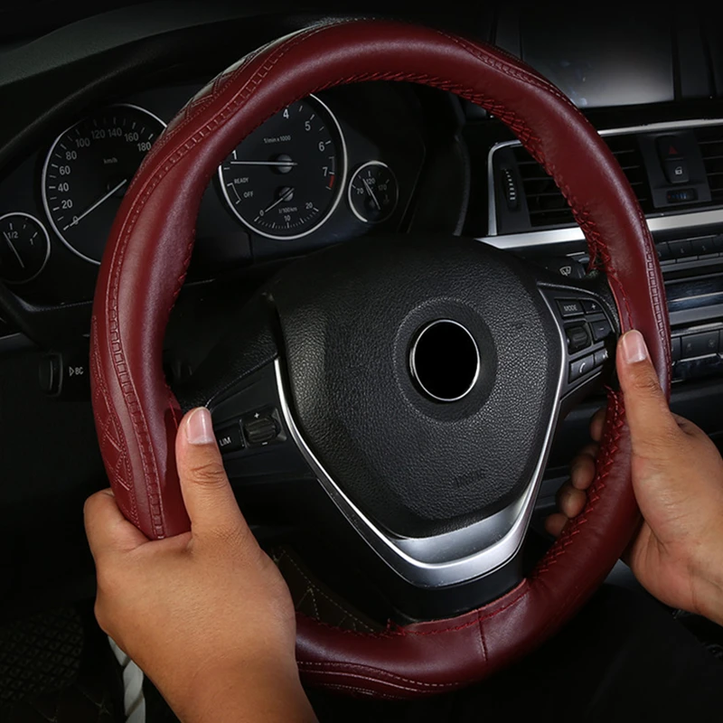 

Leather Car Steering Wheel Cover Four Seasons Non-Slip Steering Case Steering-Wheel Accesoire Voiture Accesorios Coche Stuurhoes