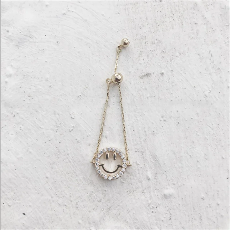 

Korea Simple Full Hollow Smiley Face Ring Adjustable Zipper Strip Soft Chain Men and Women Holiday Gift Party Jewelry Wholesale