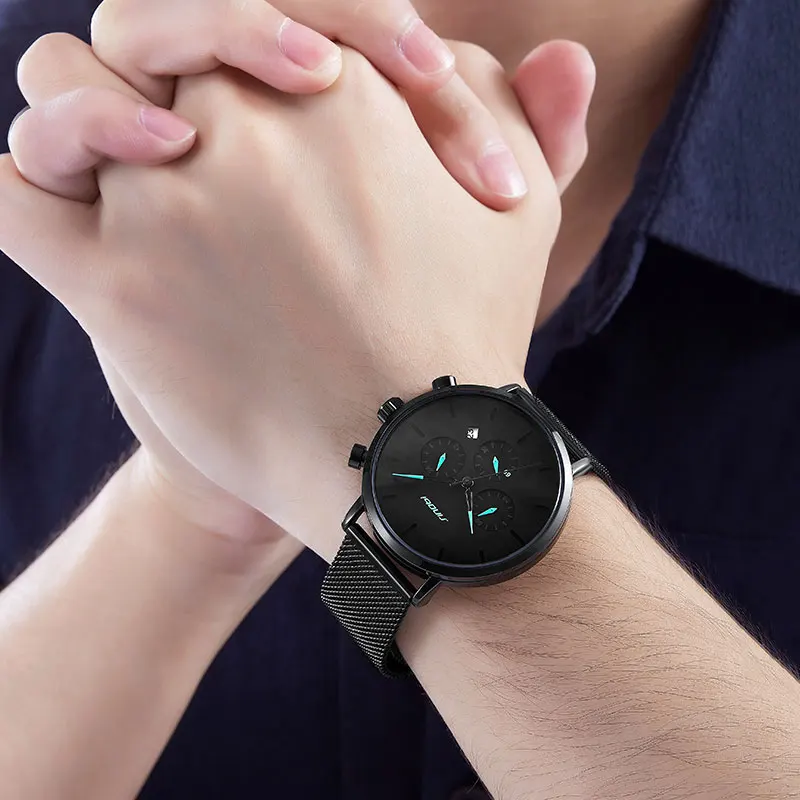 

SINOBI Ultra-thin Men's Wrist Watches Luxury Luminous Business Quartz Date Watches Male Sports Mesh Watch Top Relogio Masculino