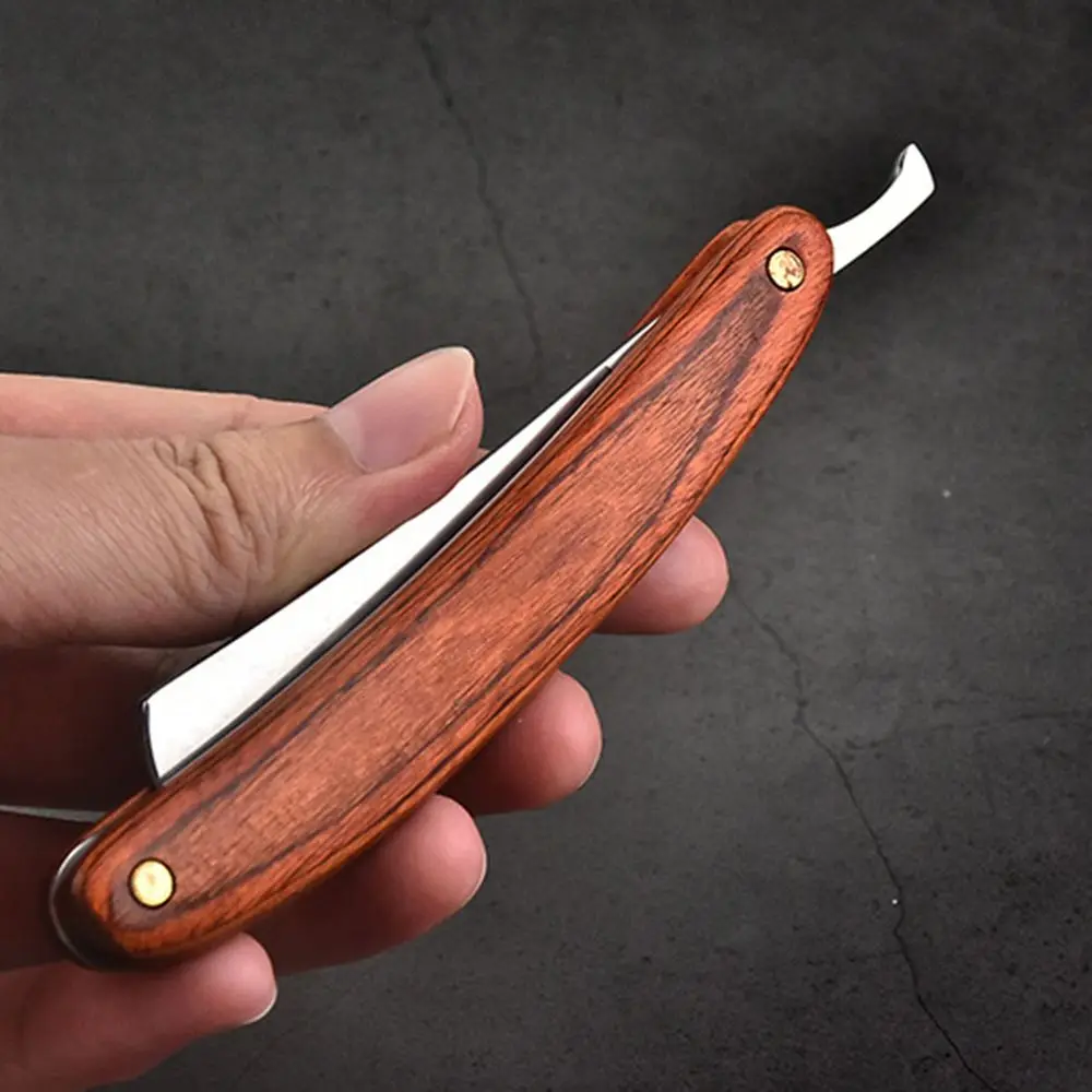 Мужская Ручная бритва с зеркальной отделкой лезвия для парикмахера деревянная