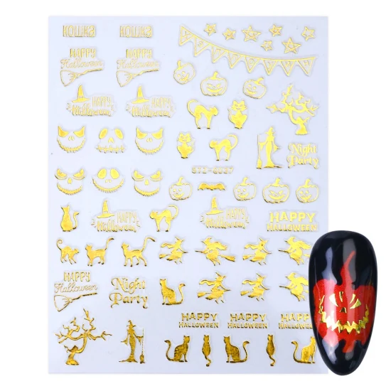 STZ-G037 Gold 1 шт Золотые 3D наклейки для ногтей слайдеры Хэллоуин Череп Кошка паук дизайн ногтей наклейки декор Mancure TRSTZ-G032-040-1 - Цвет: STZ-G037 Gold