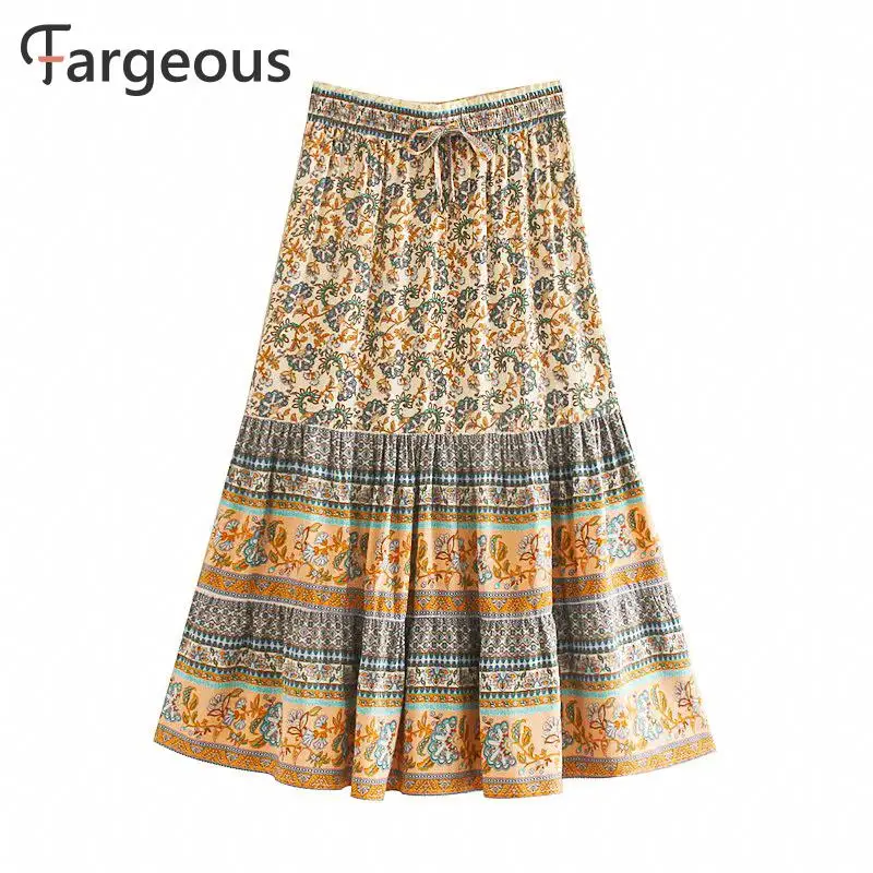 Длинная женская юбка в стиле бохо с оборками женские юбки цветочным принтом и
