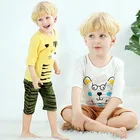 Новый детский набор пижам для мальчиков с мультипликационным принтом Тигр с коротким рукавом детская одежда для сна, пижамы, футболка Топы + штаны одежда для малышей Летняя одежда для девочек одежда для сна