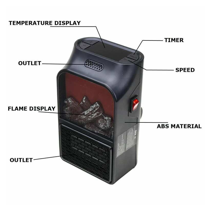Высокое 900 Вт настенное крепление электрический камин нагреватель пламя воздуха