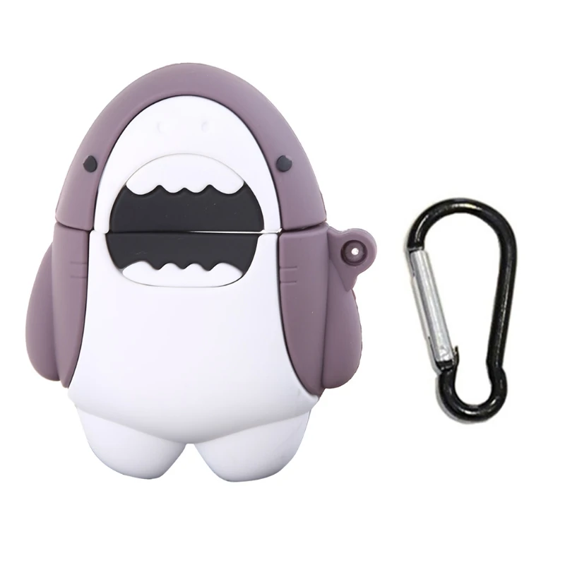 

New Silicone Protective Case Shark Cover Protector with Carabiner for Airpods 1/2