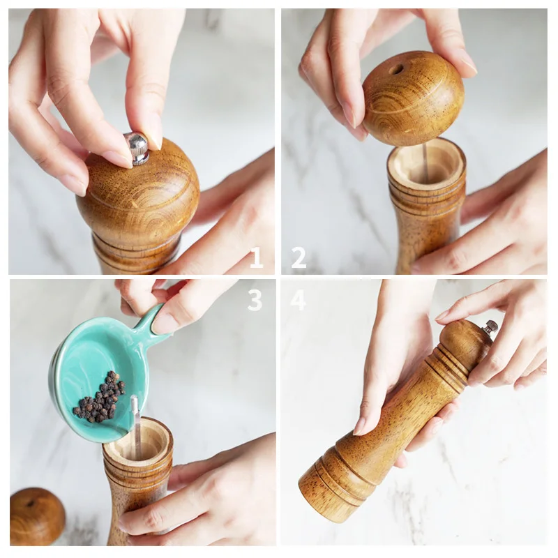Мельница для соли и перца измельчитель из цельного дерева с регулируемым