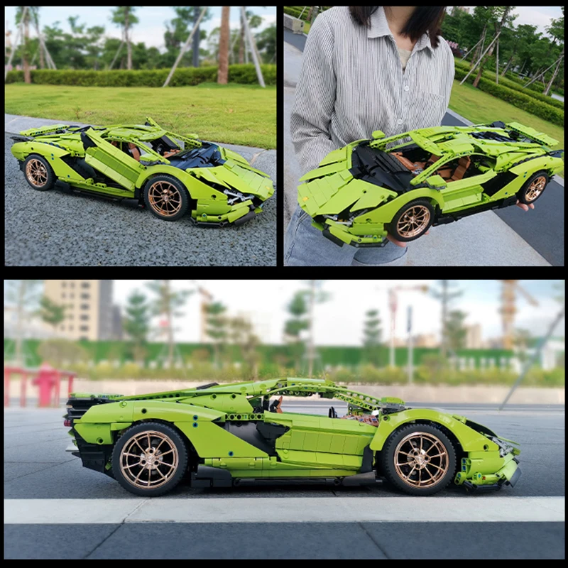 

MOC Techinc APP RC Blue And Green Lamborghinis Hyper Building Blocks Bricks Creative Super Sports Car Toys for Kids Gifts