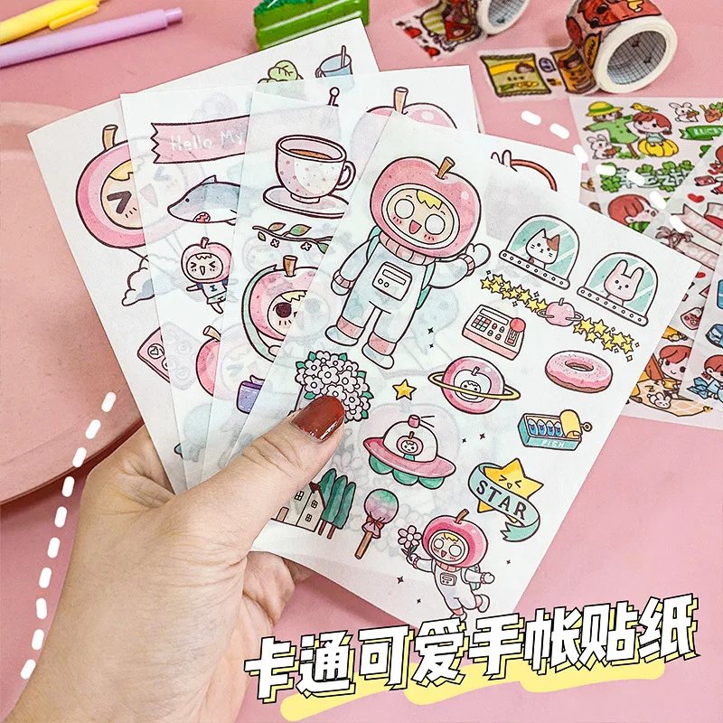 

Cute Character Cartoon And Paper Hand Account Sticker School Beautify Supplies Girl Heart DIY Hand Book Stationery Tool
