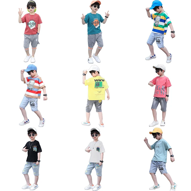 

2021 summer boys clothes sport suit set fashion casual short sleeve O-neck children's clothing set 2 pieces T-Shirt + jeans