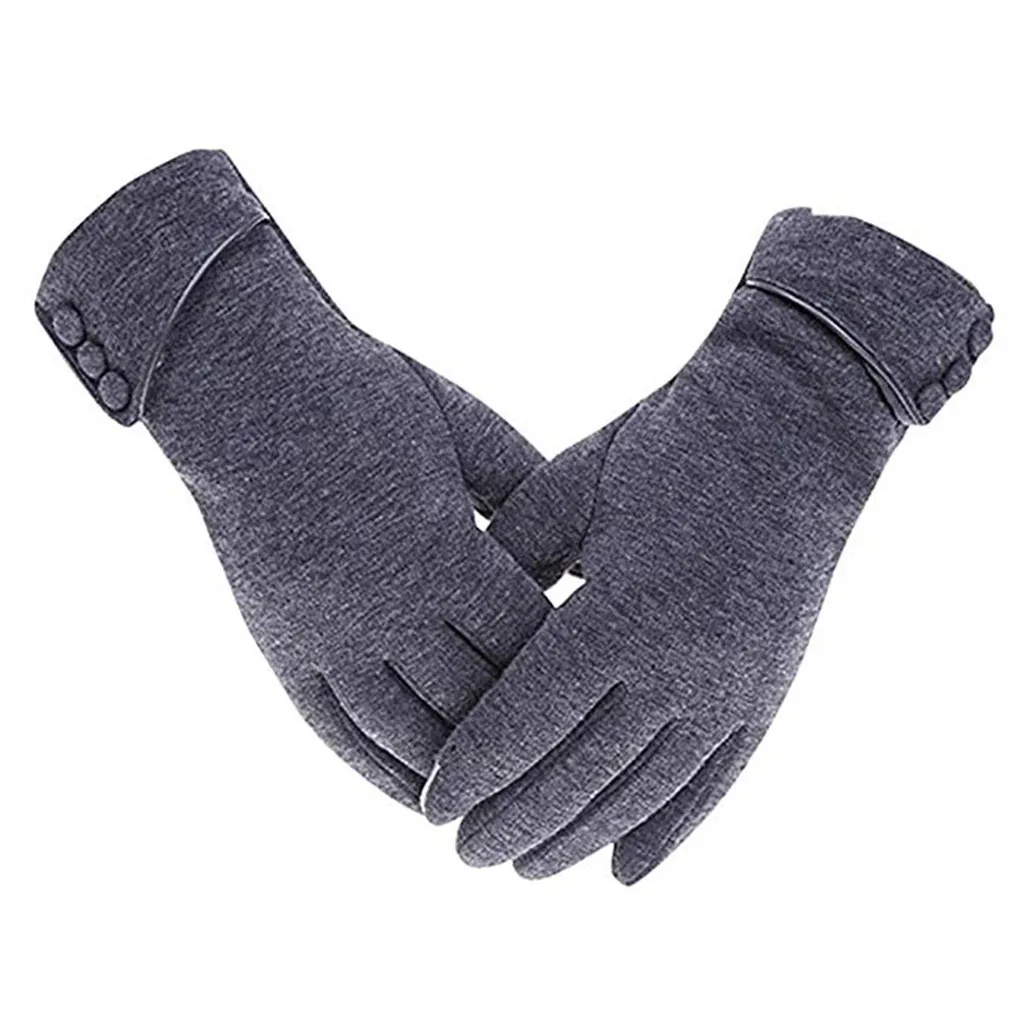 Однотонные ветрозащитные рукавицы с пуговицами зимние теплые женские перчатки