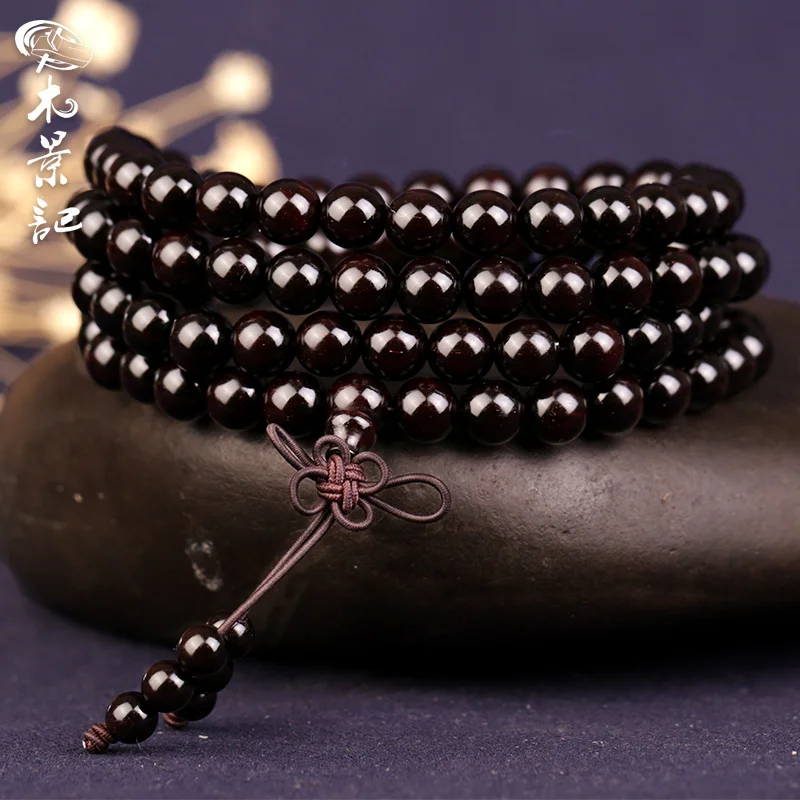 

Mujingji Natural Pulp Deep Purple Old Materials Gold Star India Pterocarpus Santalinus 108 Bracelet Female Buddha Beads Bracelet