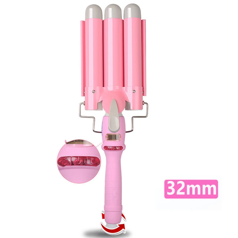 

3 Barrel Tourmaline Wand Professional Large Beach Wave Curling Iron Salon Curlers with LCD Display and 13 Adjustable Temperature