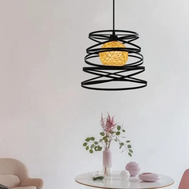 

Modern Pendant Lights Industrial Vintage Ribbon Spiral Swirl Pendant Light Shade Metal Wire Cage Loft Style Pendant Lamp Fixture