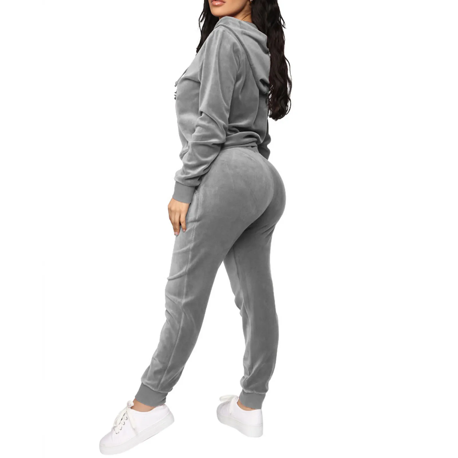 Женский бархатный комплект из 2 предметов повседневный однотонный свитшот на