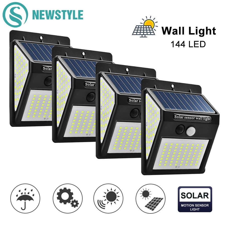 

144 LED Outdoor Solar Lamp Emergency Security Solar Wall Light PIR Motion Sensor Waterproof Light Garden Path 3 Sided Luminous