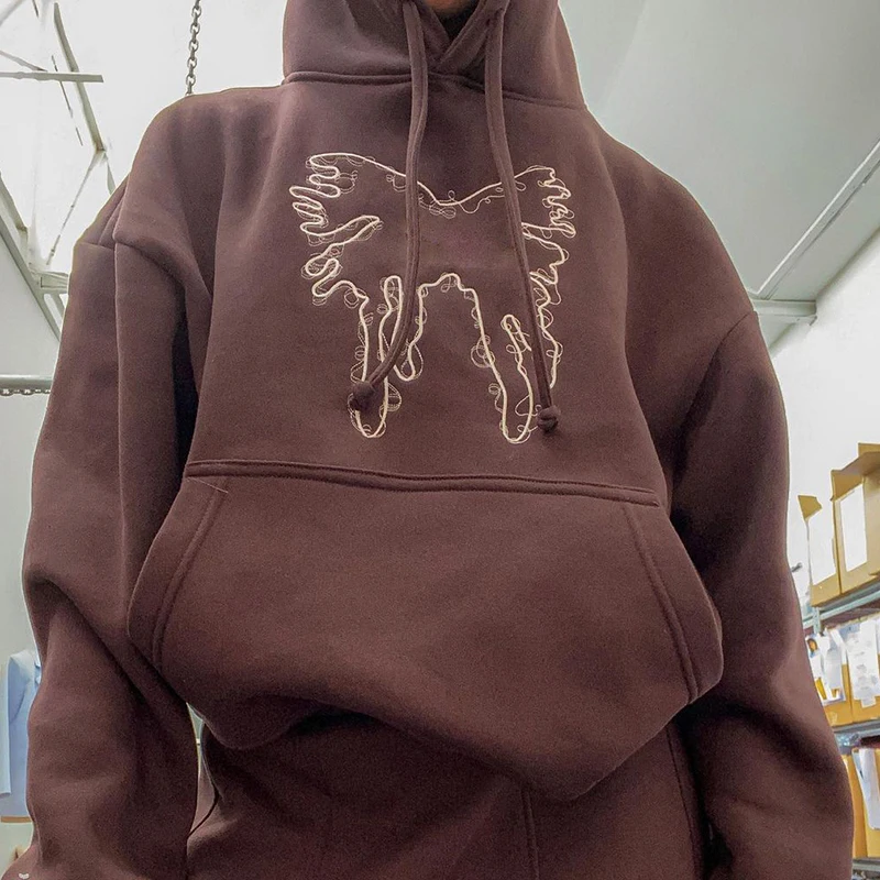 HEYounGIRL Casual Harajuku Oversized Hoodie Sweatshirt Y2K 2000s Aesthetic Brown Women Sweetshirts Autumn Long Sleeve Pullover