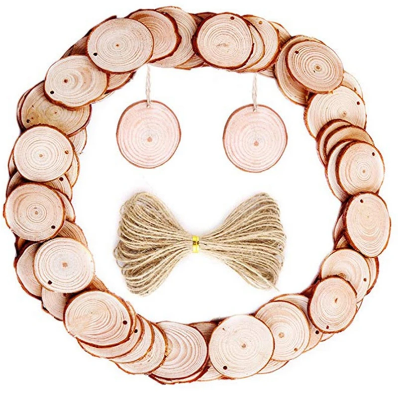 3-20cm Thick Natural Pine Round Unfinished Wood Slices Circles With Tree Bark Log Discs DIY Crafts Wedding Party Painting Decor | Дом и сад