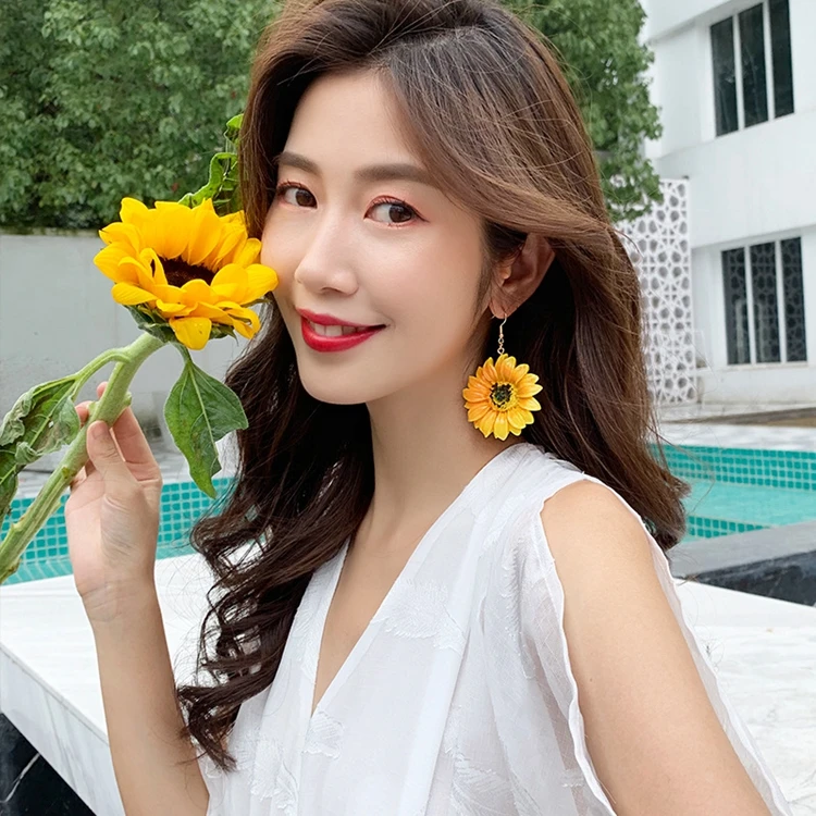 2019 новые корейские Винтажные серьги в форме подсолнечника большие висячие для