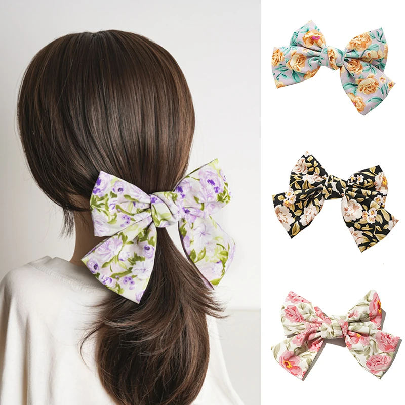 

New Arrival Big Bows Hairpins Fabric Floral Hair Clip Bow Barrette Women Hairpin Retro Ponytail Hairgrip Girls Hair Accessories