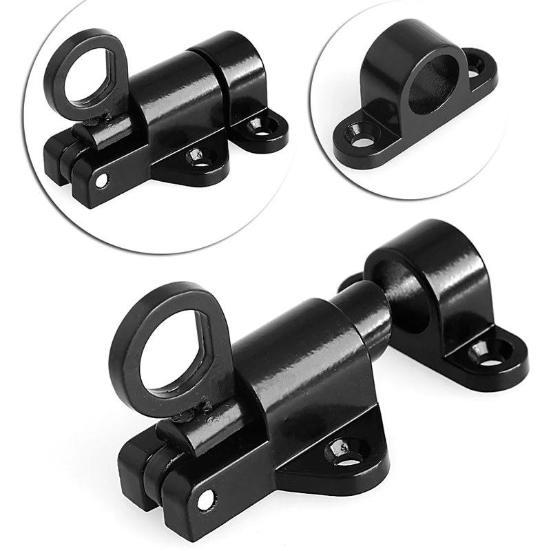 

Aluminum Door Latch Lock Window Gate Security Pull Ring Spring Bounce Door Bolt Safety Latch Hasp Sliding Lock Black