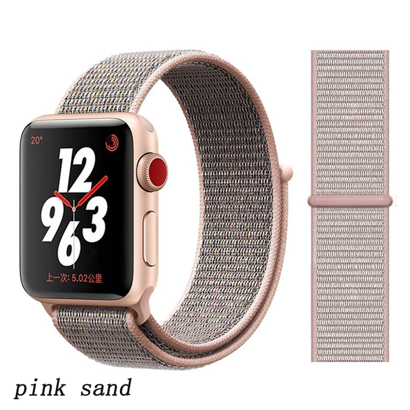 pink sand Спортивная петля ремешок apple watch band 42 мм 38 мм apple watch 4 3 band iwatch band 44 мм 40 мм correa pulseira 42 44 нейлоновый ремешок для часов - Цвет ремешка: pink sand