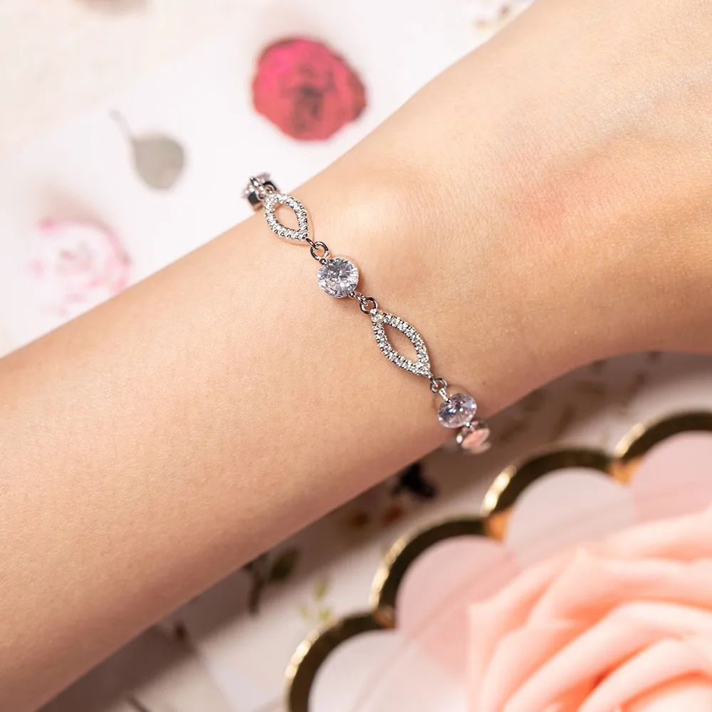 Женский браслет из серебра 925 пробы с имитацией бриллиантов|Гибкие и жесткие