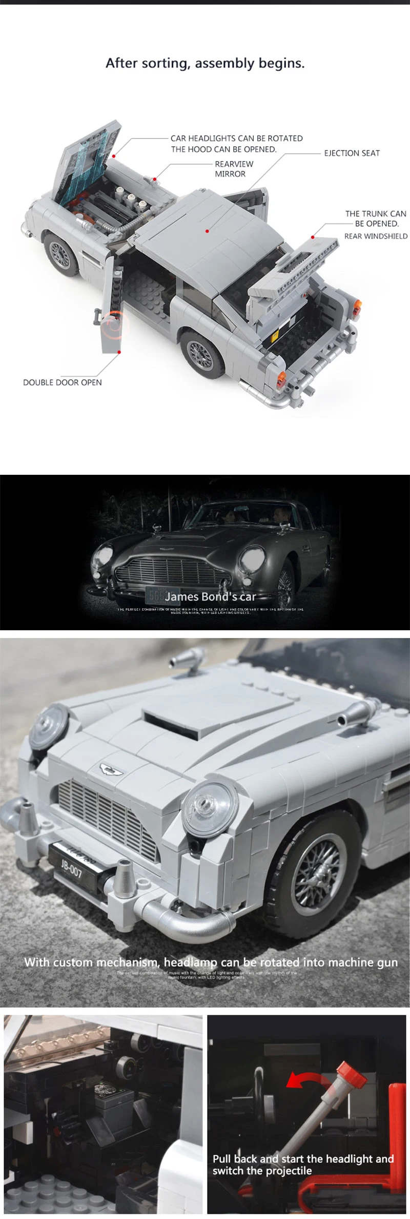 21046 совместимый создатель, 10262 Aston Martin DB5 Набор строительных блоков, кирпичи, Детская модель автомобиля, подарки, развивающие игрушки