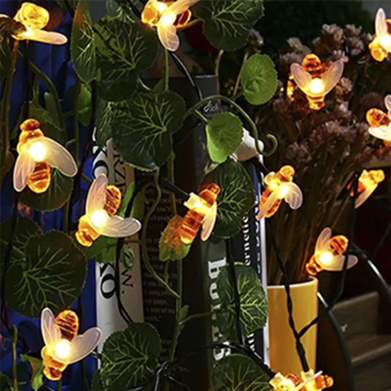 20 штук Светодиодный пчелы солнечные гирлянды 5 м Рождественские огни мигающие