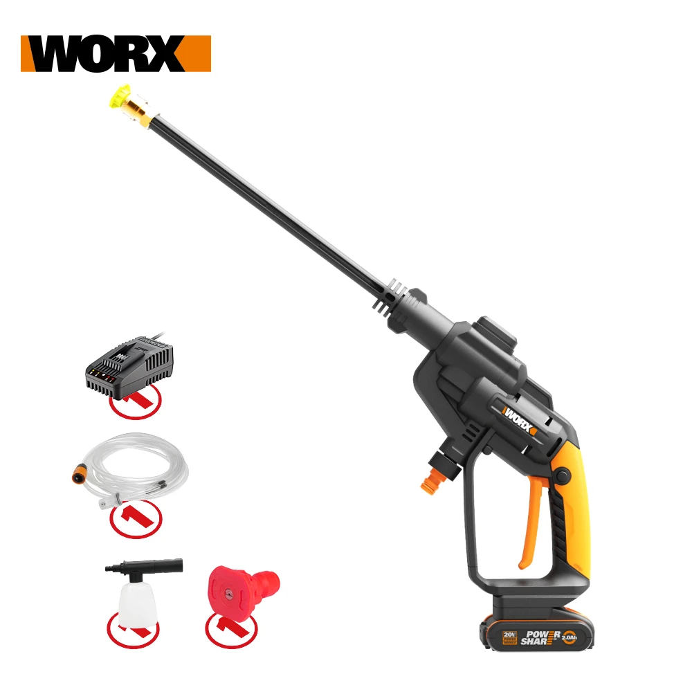 

Worx 20V Hydroshot WG620E.1 High Pressure Car Washer Rechargeable Wireless Car Washing Portable Cleaning Machine Spray Water Gun