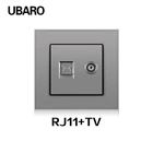 UBARO Золотая панель из закаленного стекла со слабым током RJ45RJ11TV сигнальные выводы настенная розетка для подключения универсальная домашняя розетка