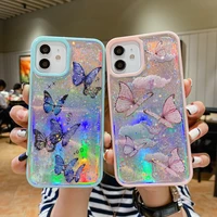 cute laser card butterfly phone case for iphone 13 12 11 pro max xs max xr 6 7 8 plus 13 pro pink purple glitter soft clear case