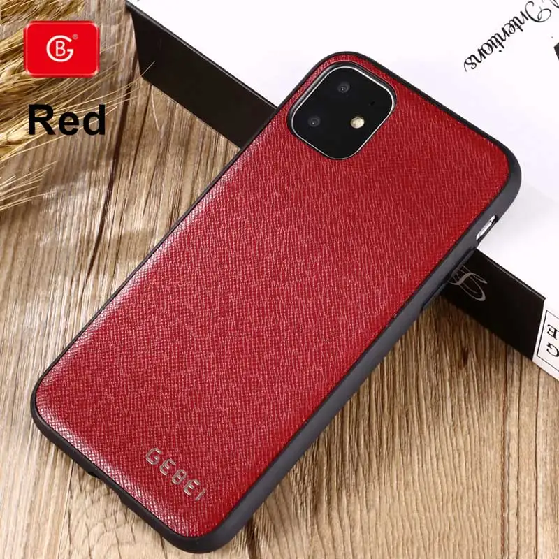 Red Роскошный брендовый чехол из натуральной кожи для iPhone 11 Pro X Xs Max XR, ультра тонкий противоударный силиконовый защитный чехол на заднюю панель, чехол s - Цвет: Red
