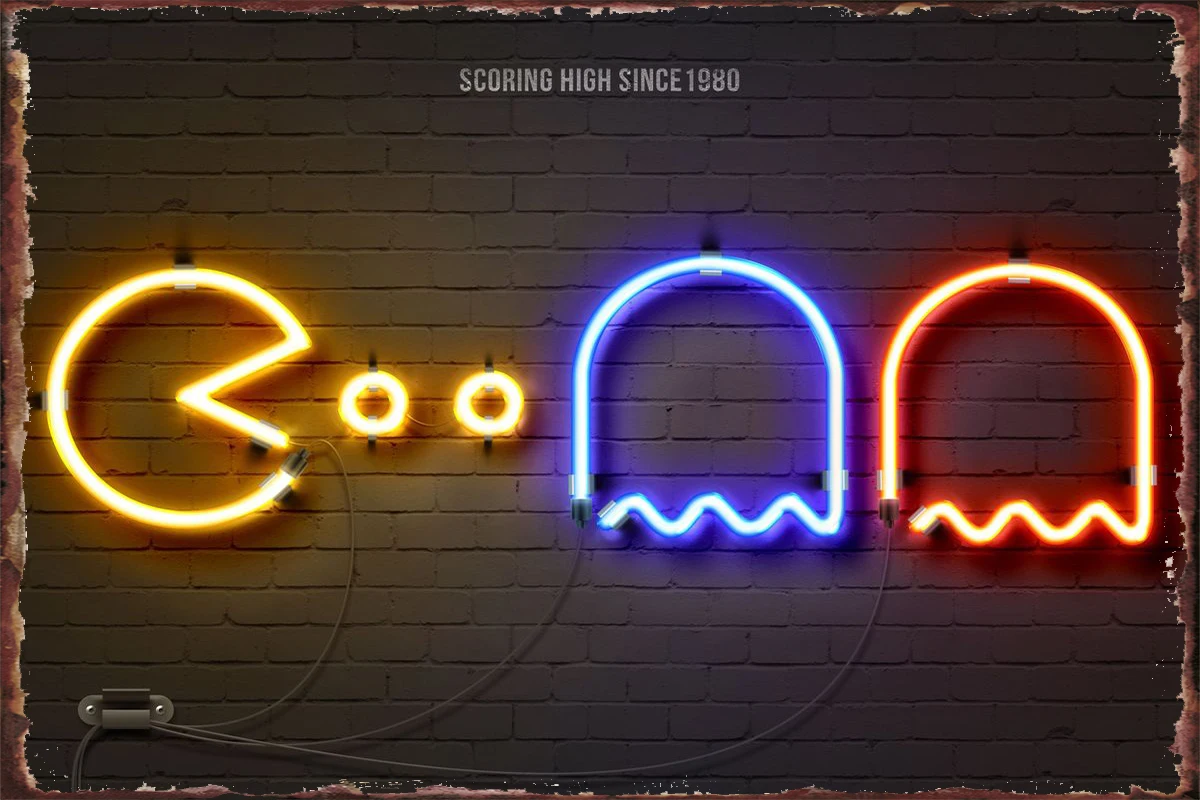 

Pacman 1980 Neon Sign Retro Vintage Metal Sign Tin Sign Tin Plates Wall Decor Room Decoration For Art Cafe Pub Club Man Cave
