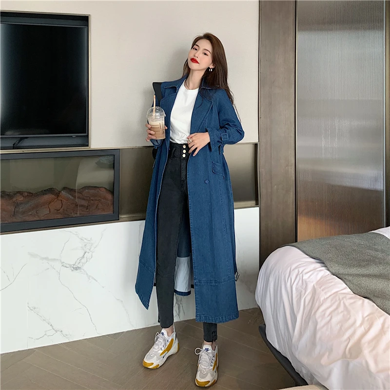 

JXMYY 2020 new product fashion temperament casual stretch windbreaker all-match belt waist denim simple jacket elegant female
