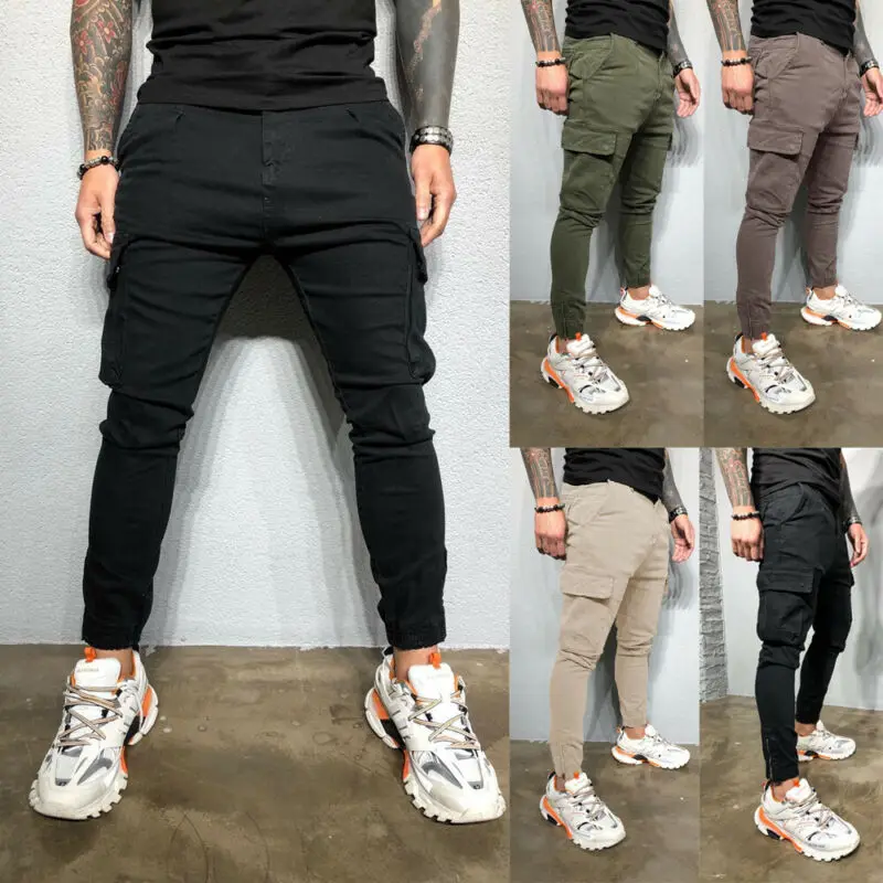 Мужские облегающие спортивные брюки повседневные с карманами для бега