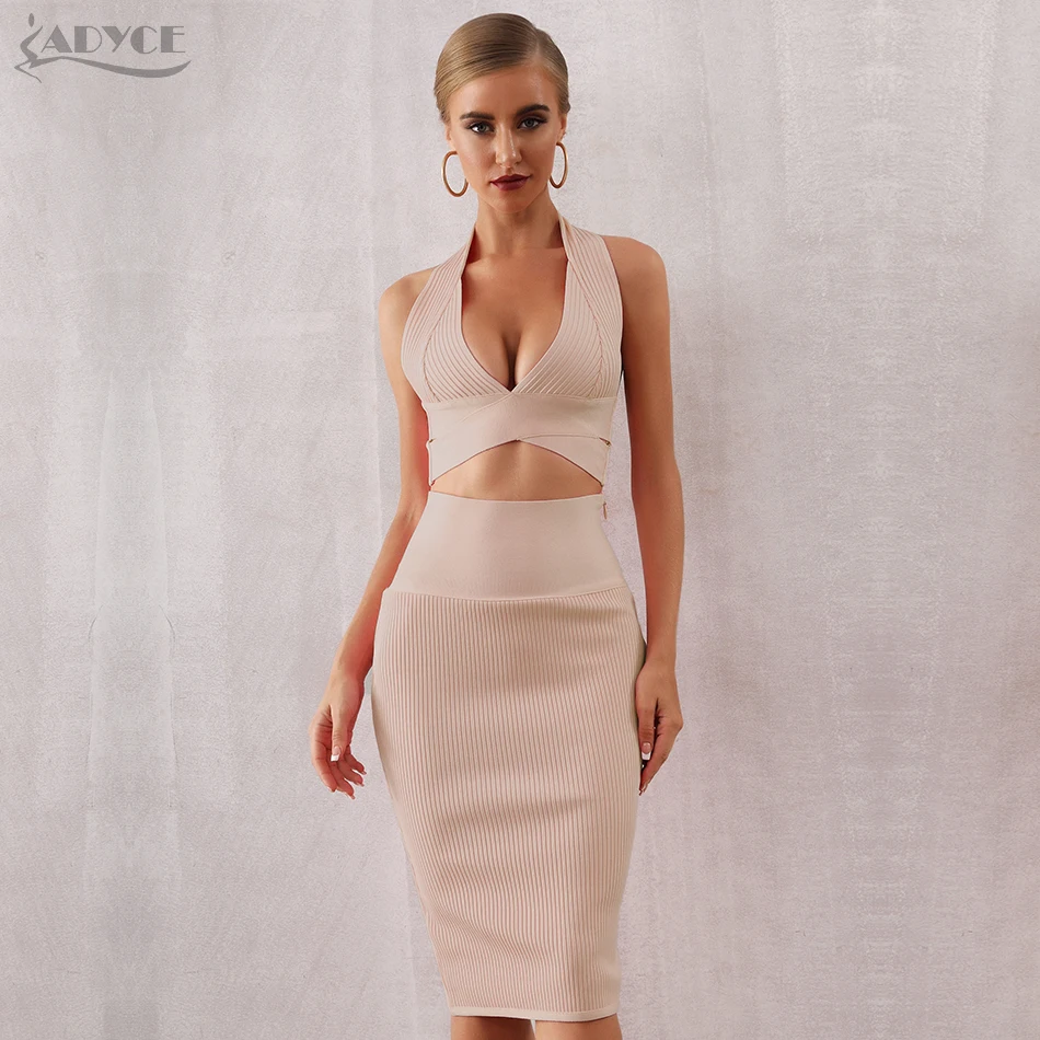 ADYCE новые летние женские облегающие бандажные комплекты Vestidos 2 шт. набор топ розовый V образным вырезом Клубные вечерние платья знаменитостей