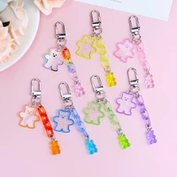 manual cartoon transparent girl bag keychain colorful acrylic opening ring bear mobile phone case pendant children%e2%80%99s gift