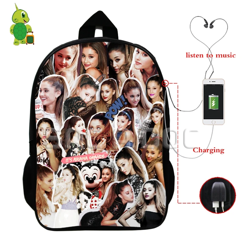 Ariana большая сумка-рюкзак знаменитая звезда Многофункциональный usb зарядка Разъем для наушников школьные сумки для подростков женщин мужчин повседневные дорожные сумки - Цвет: 26