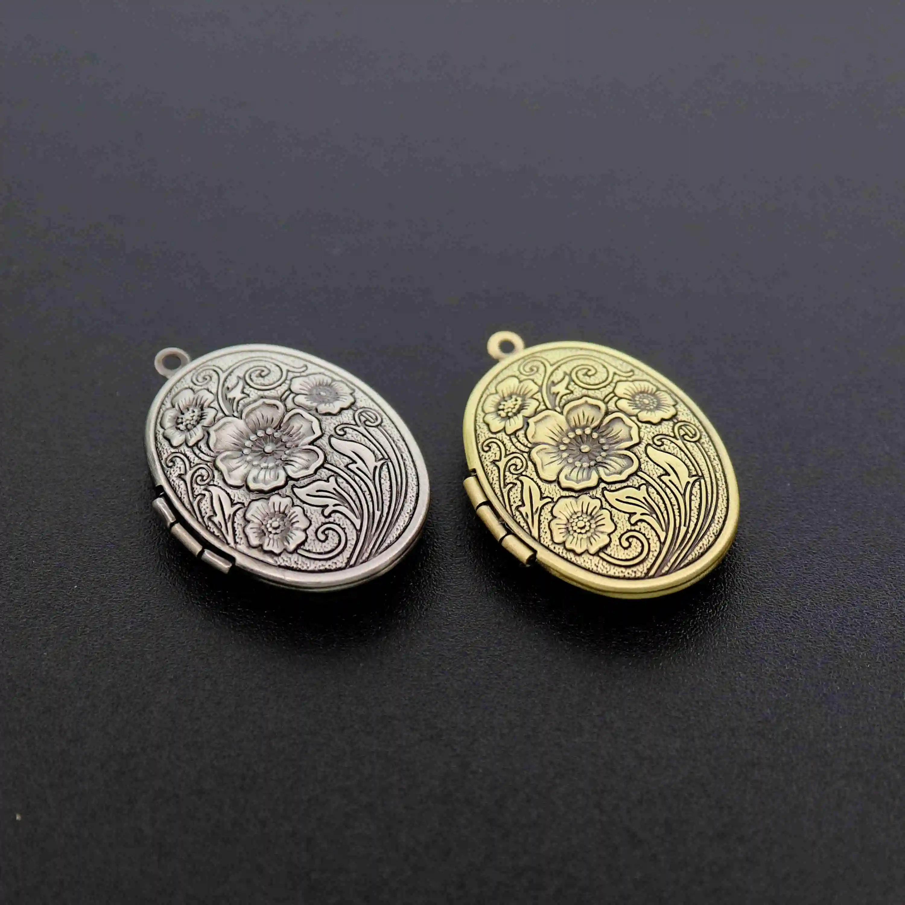 23x29 мм Φ Серебряный бронзовый цветок с гравировкой винтажный Овальный кулон фото