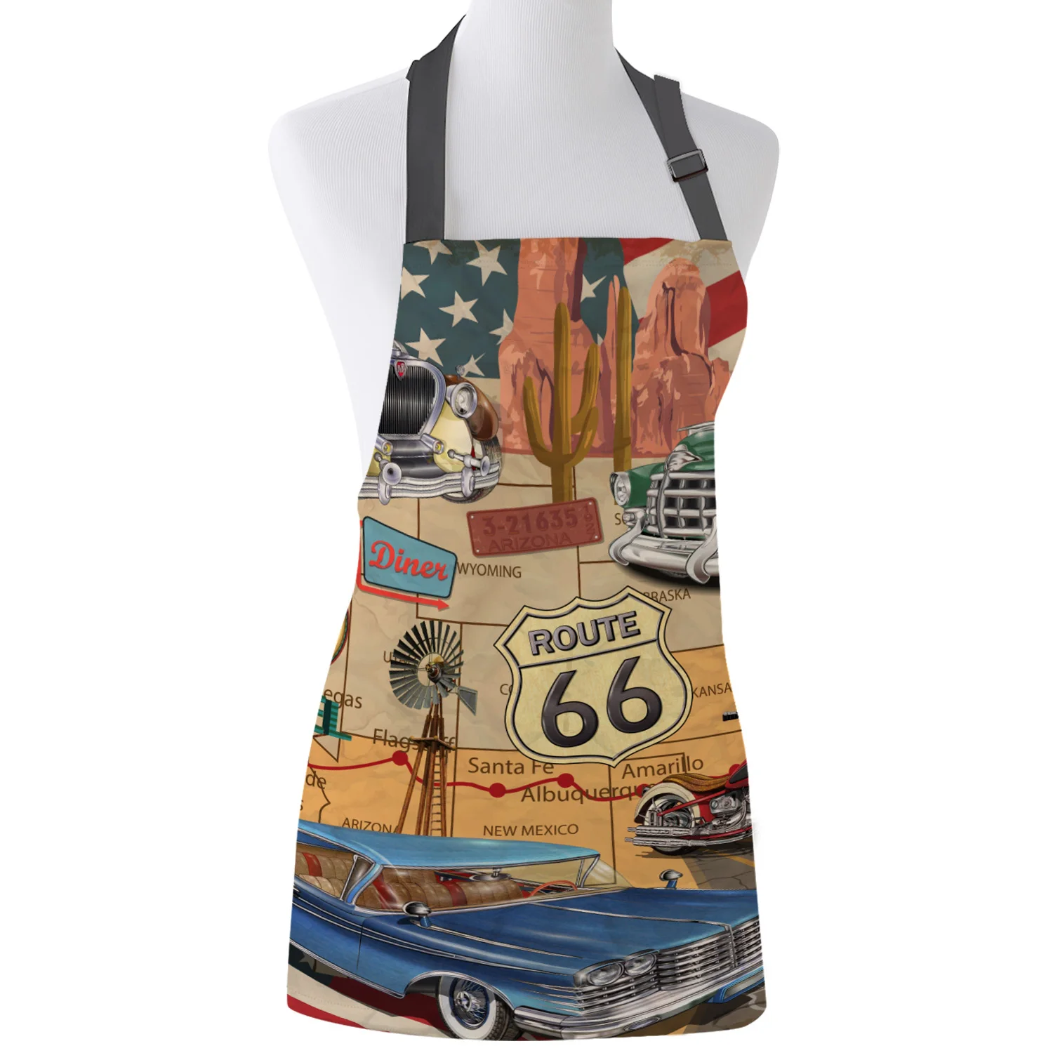 Ретро Route 66 плакат фартуки Регулируемый Холст Женский фартук в стиле унисекс для