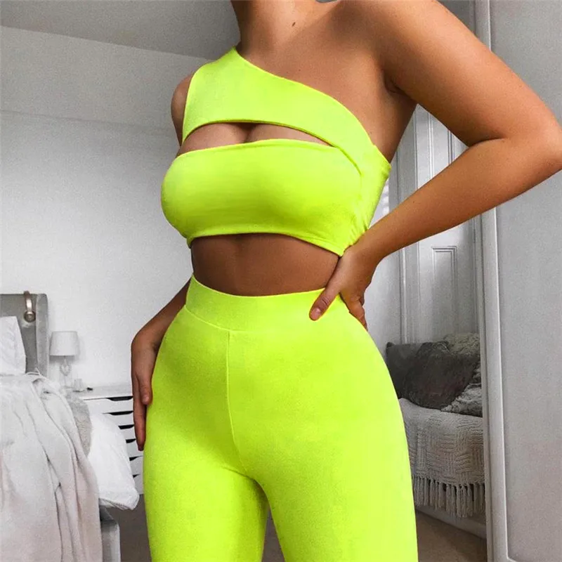 

Women Two Piece Set One Tracksuits Cut Out Crop Top Shoulder Casual and Biker Shorts Sets Sporty Wear Free Shipping