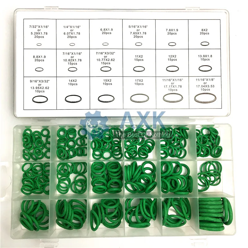 

AXK 270pcs Green Air Conditioning Rubber O-Ring Tap Washer Gasket Set Seal Metric Assortment Plumbing Kit